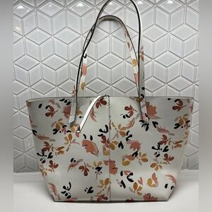 INDIGO Tote Bag Open Top PVC Faux Leather Abstract Floral Travel Office Commute